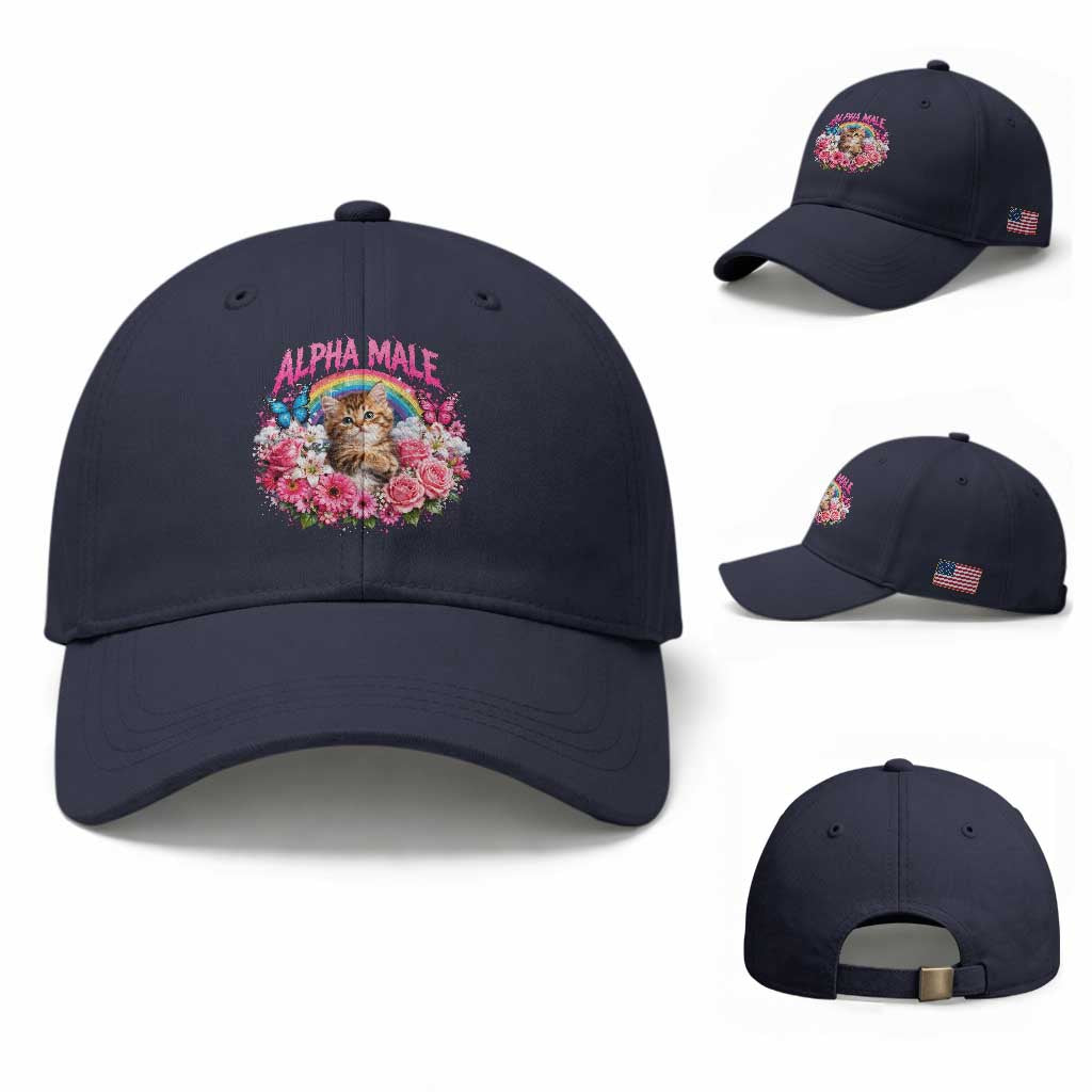 Alpha Male Baseball Cap Funny Cat Kitten Meme Rainbow Floral TS10 Baseball Cap Universal Fit Navy Print Your Wear