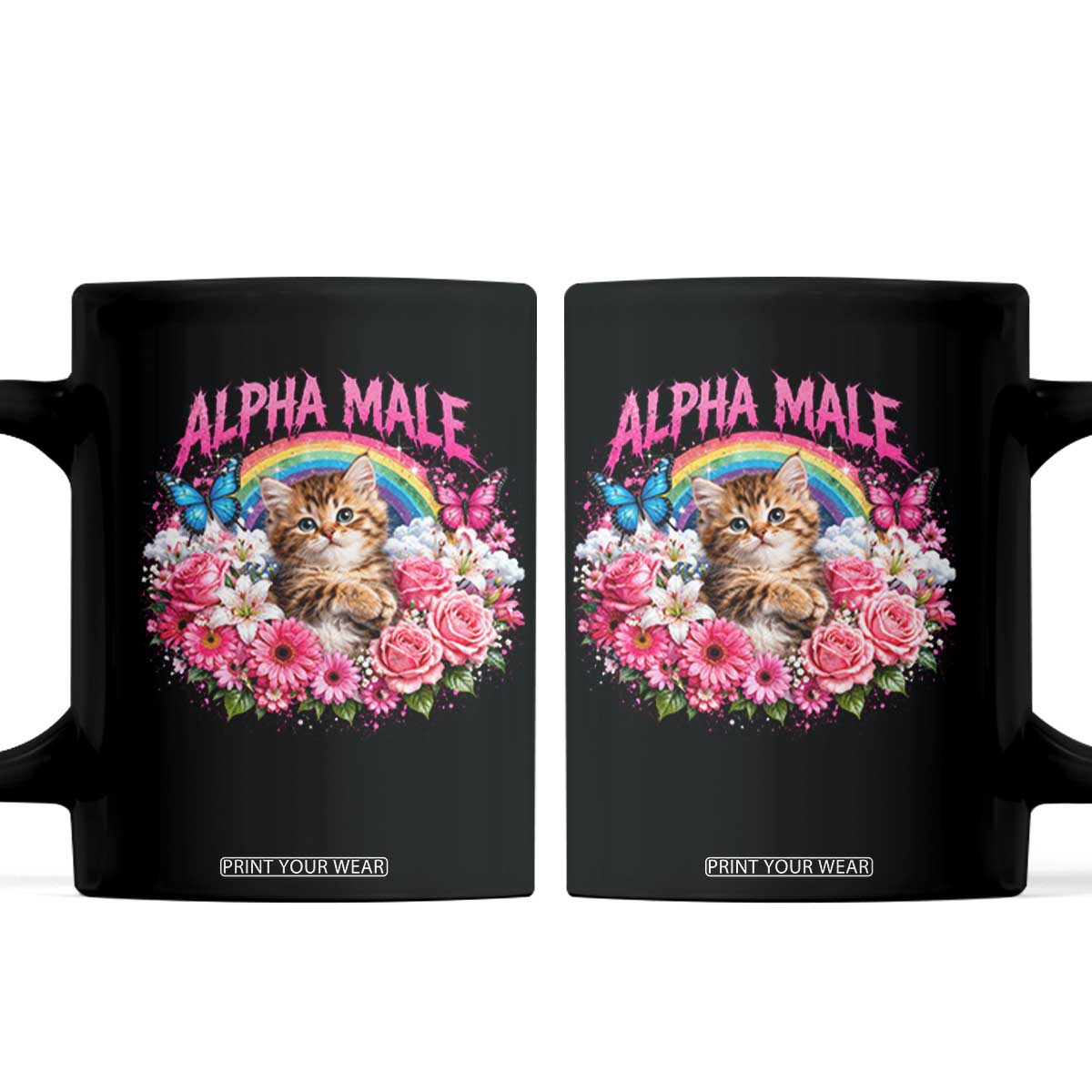 Alpha Male Coffee Mug Funny Cat Kitten Meme Rainbow Floral TS10 Black Print Your Wear