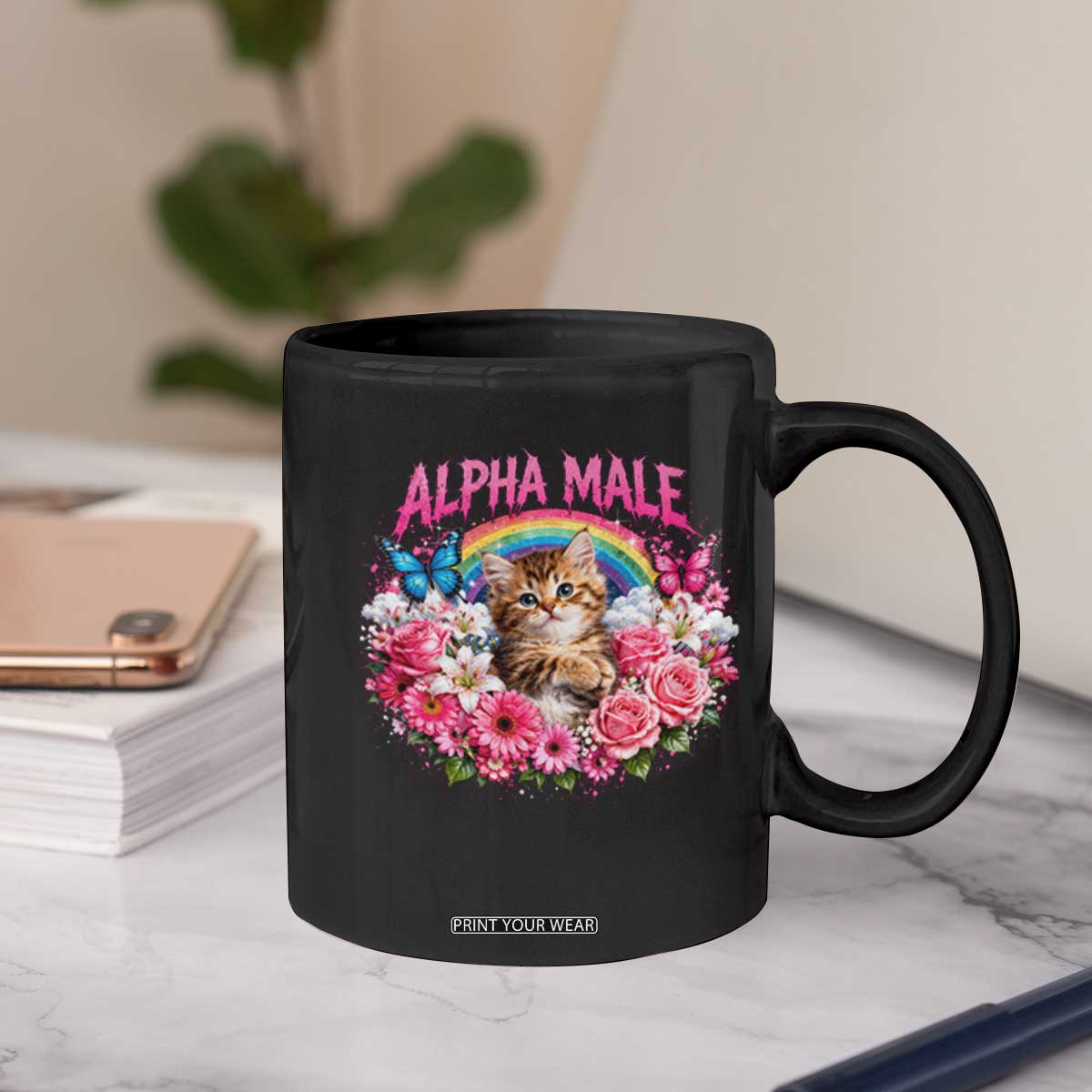 Alpha Male Coffee Mug Funny Cat Kitten Meme Rainbow Floral TS10 Print Your Wear
