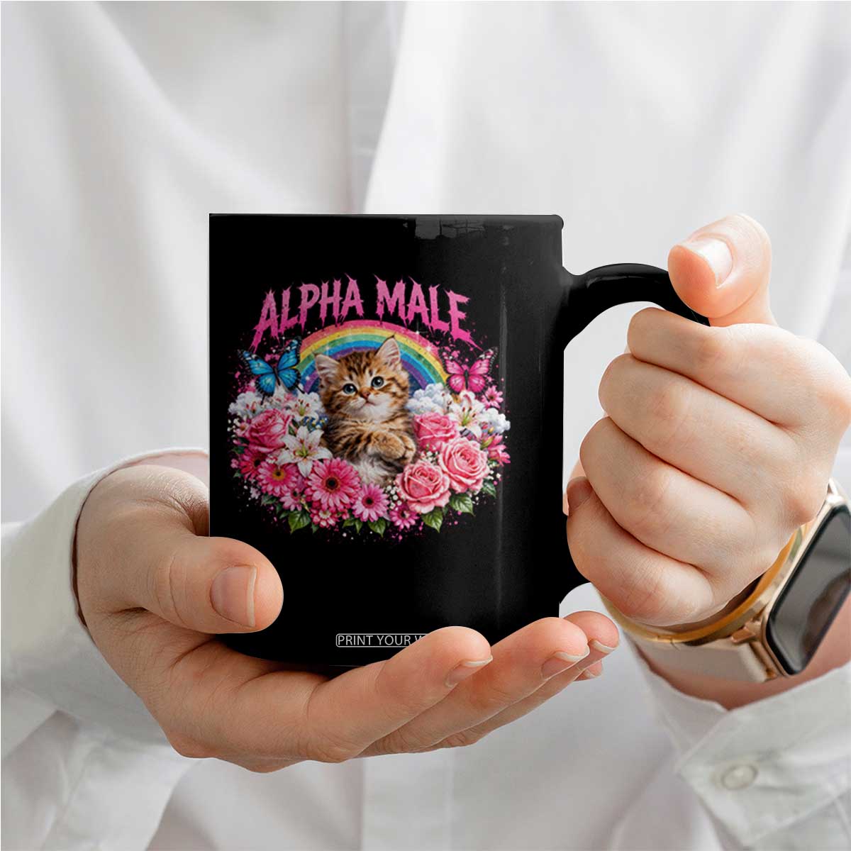 Alpha Male Coffee Mug Funny Cat Kitten Meme Rainbow Floral TS10 Print Your Wear