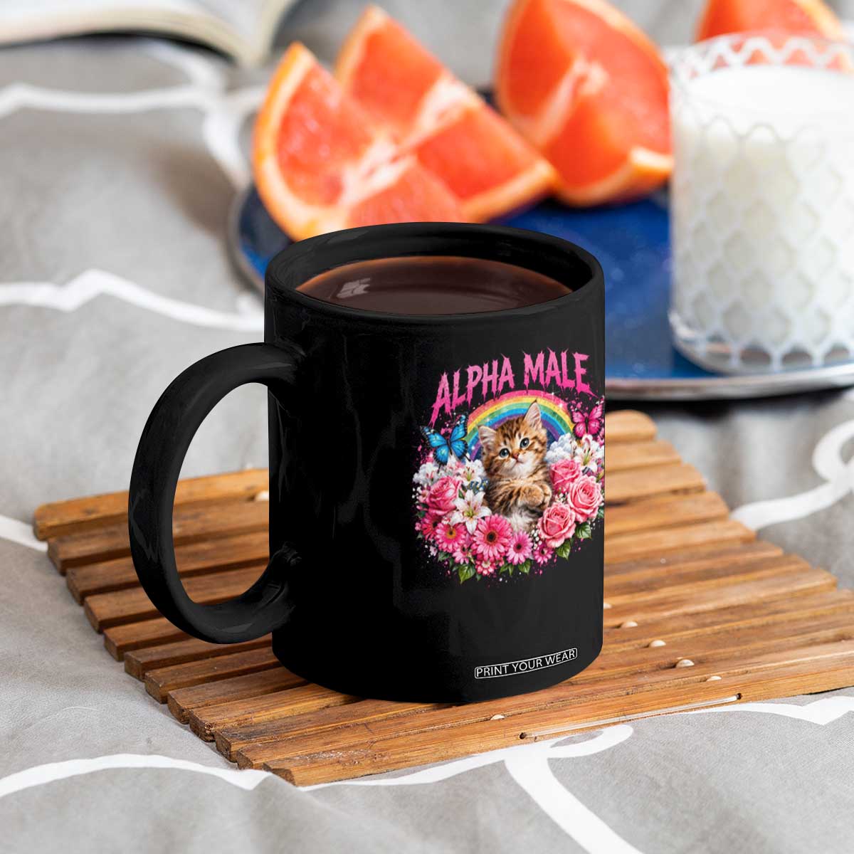 Alpha Male Coffee Mug Funny Cat Kitten Meme Rainbow Floral TS10 Print Your Wear