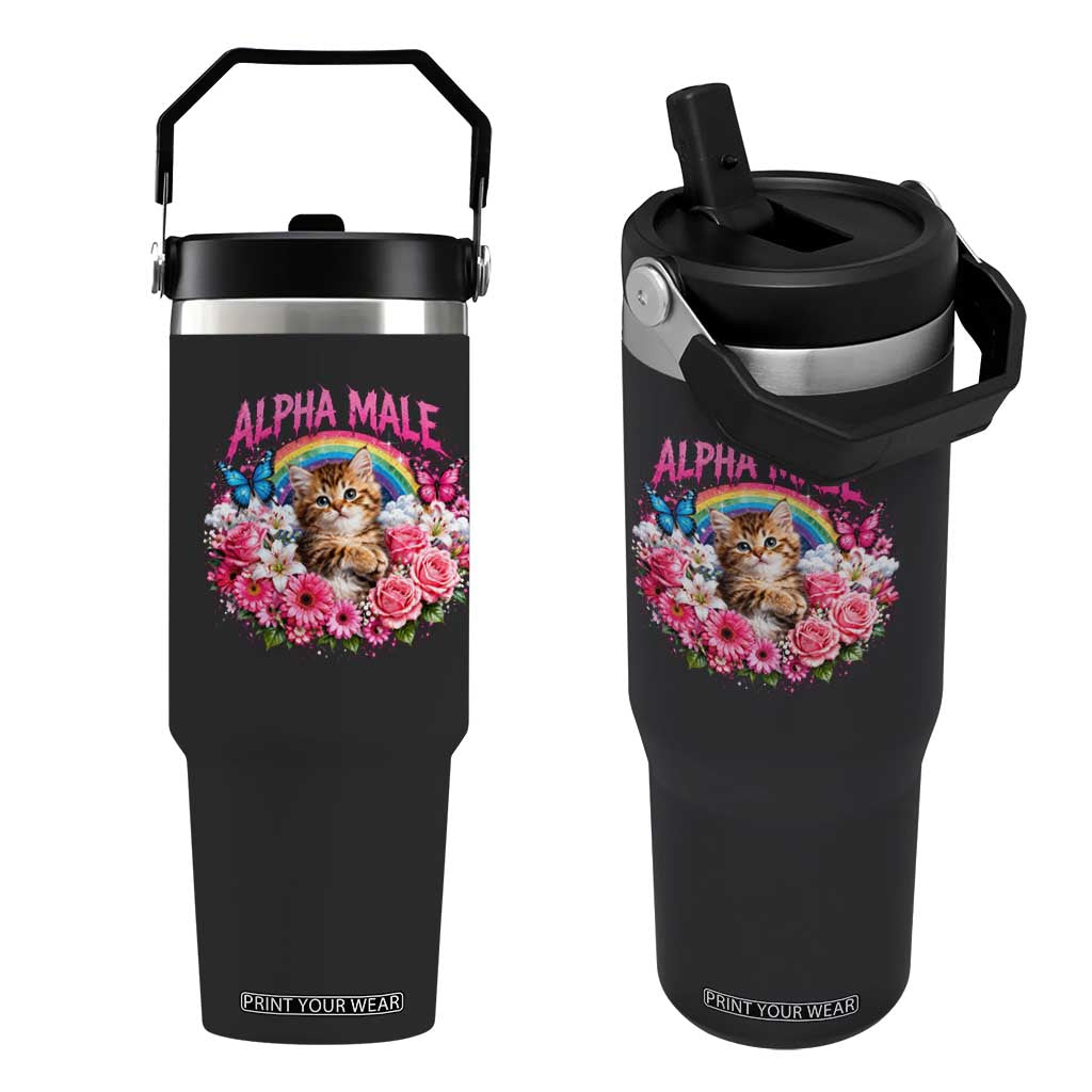 Alpha Male Flip Straw Tumbler Funny Cat Kitten Meme Rainbow Floral TS10 One Size: 30 oz Black Print Your Wear
