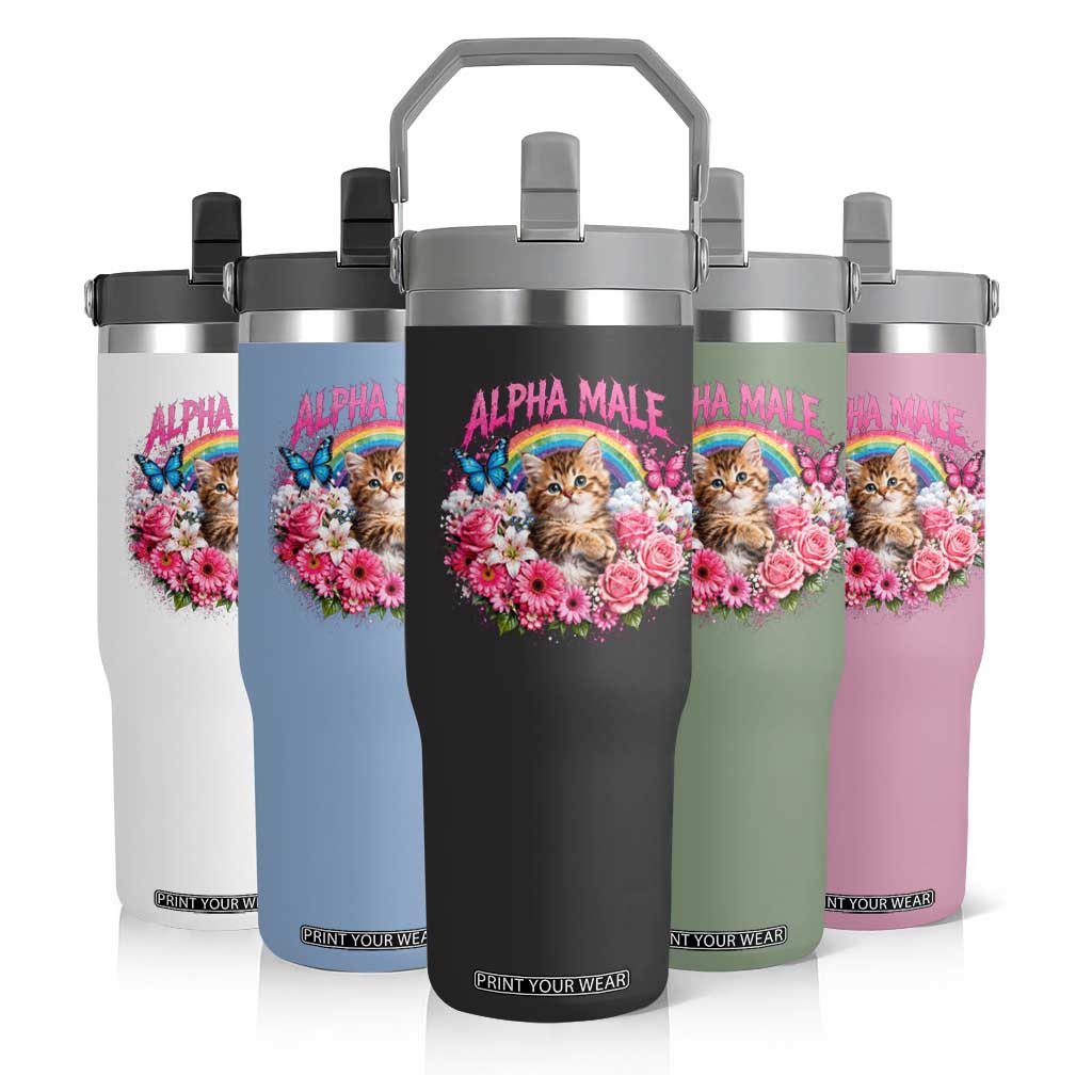 Alpha Male Flip Straw Tumbler Funny Cat Kitten Meme Rainbow Floral TS10 Print Your Wear