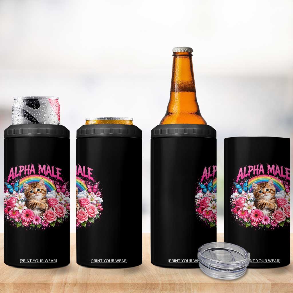 Alpha Male 4 in 1 Can Cooler Tumbler Funny Cat Kitten Meme Rainbow Floral TS10 Print Your Wear