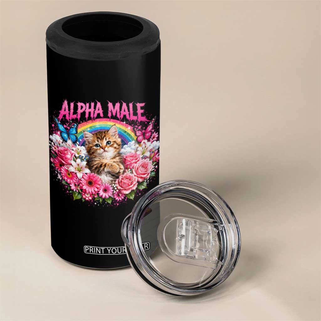 Alpha Male 4 in 1 Can Cooler Tumbler Funny Cat Kitten Meme Rainbow Floral TS10 Print Your Wear