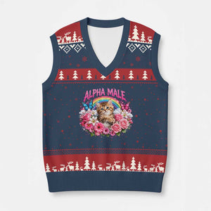 Alpha Male V-Neck Knit Sweater Vest Funny Cat Kitten Meme Rainbow Floral TS10 Navy Red Print Your Wear