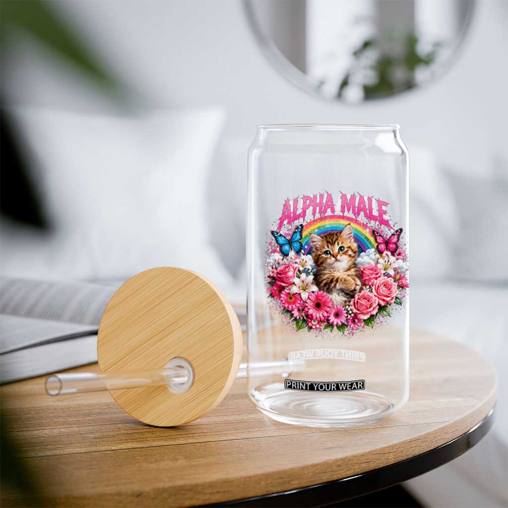 Alpha Male Glass Can Funny Cat Kitten Meme Rainbow Floral TS10 Print Your Wear