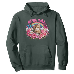 Alpha Male Hoodie Funny Cat Kitten Meme Rainbow Floral TS10 Dark Forest Green Print Your Wear