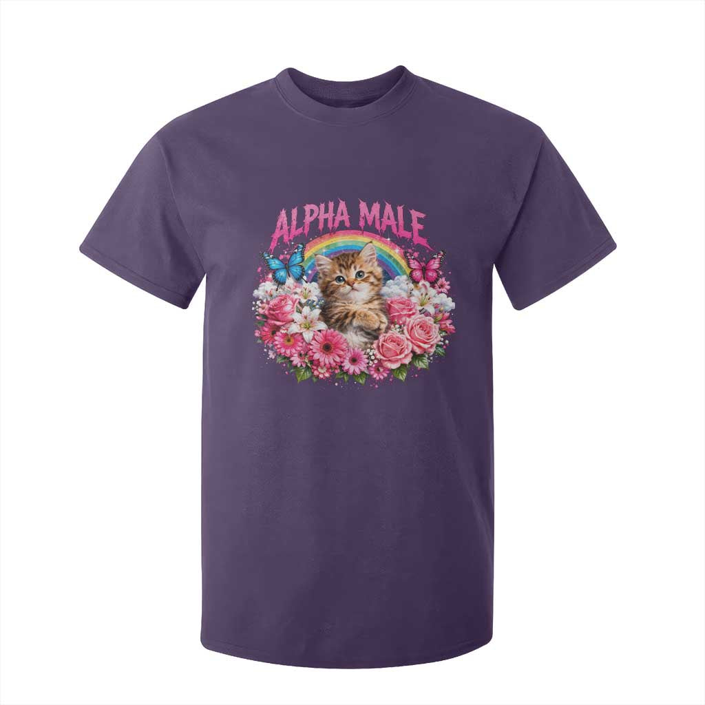 Alpha Male T Shirt For Kid Funny Cat Kitten Meme Rainbow Floral TS10 Purple Print Your Wear