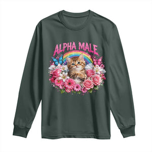 Alpha Male Long Sleeve Shirt Funny Cat Kitten Meme Rainbow Floral TS10 Dark Forest Green Print Your Wear
