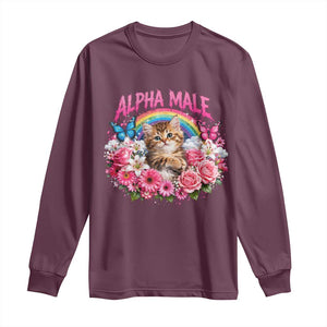 Alpha Male Long Sleeve Shirt Funny Cat Kitten Meme Rainbow Floral TS10 Maroon Print Your Wear