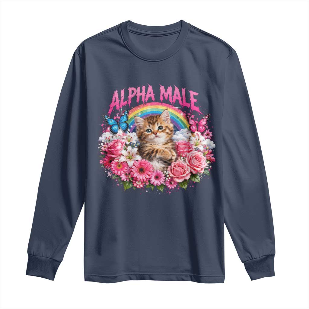 Alpha Male Long Sleeve Shirt Funny Cat Kitten Meme Rainbow Floral TS10 Navy Print Your Wear