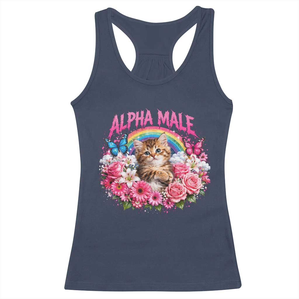 Alpha Male Racerback Tank Top Funny Cat Kitten Meme Rainbow Floral TS10 Navy Print Your Wear