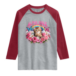 Alpha Male Raglan Shirt Funny Cat Kitten Meme Rainbow Floral TS10 Heather Gray Heather Red Print Your Wear