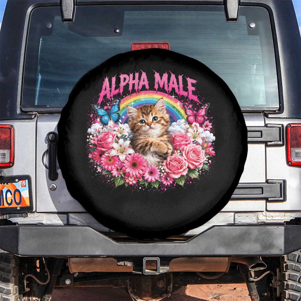 Alpha Male Spare Tire Cover Funny Cat Kitten Meme Rainbow Floral TS10 No hole Black Print Your Wear