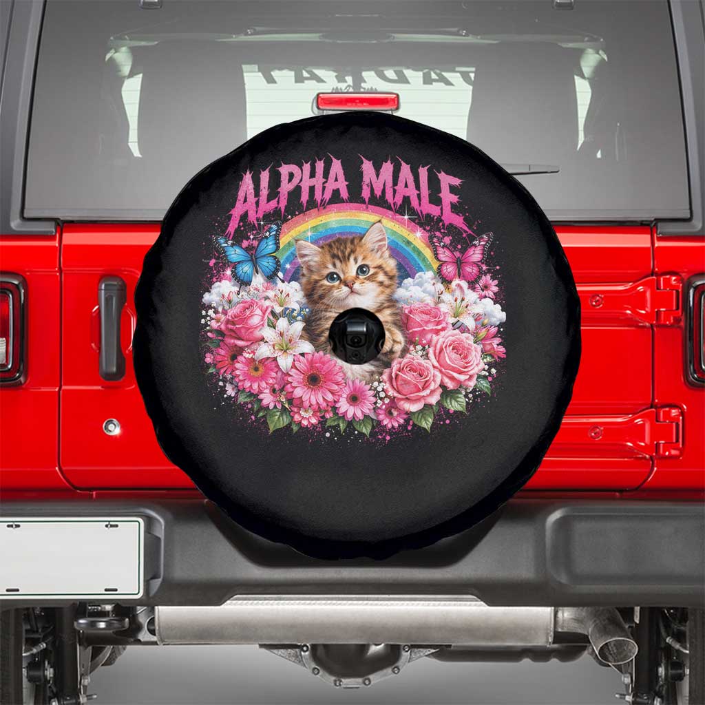 Alpha Male Spare Tire Cover Funny Cat Kitten Meme Rainbow Floral TS10 Black Print Your Wear