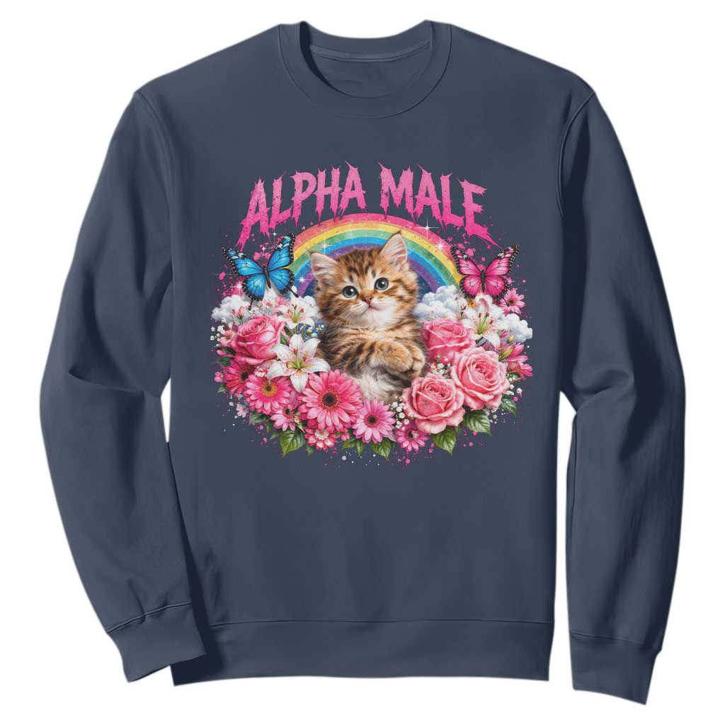 Alpha Male Sweatshirt Funny Cat Kitten Meme Rainbow Floral TS10 Navy Print Your Wear