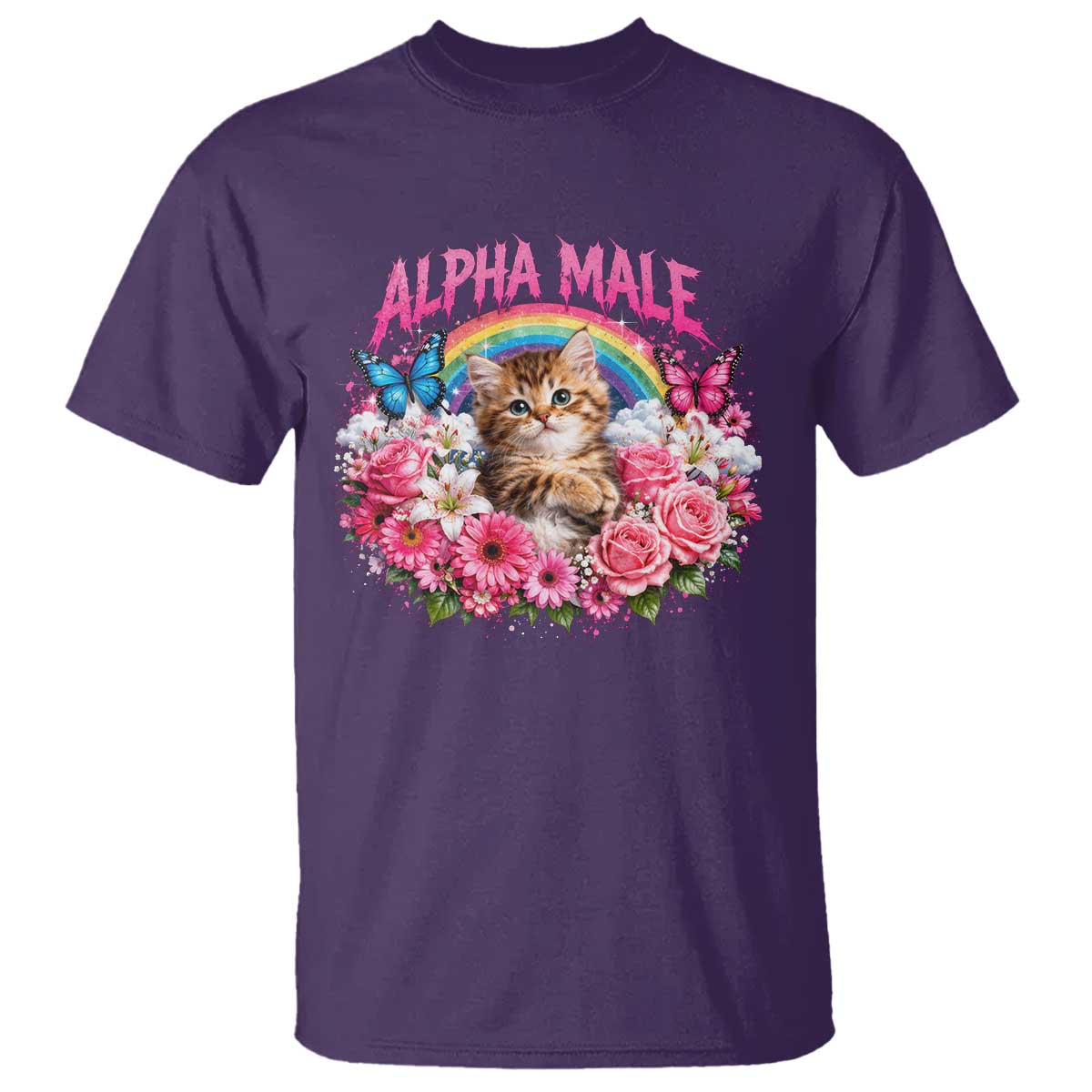 Alpha Male T Shirt Funny Cat Kitten Meme Rainbow Floral TS10 Purple Print Your Wear