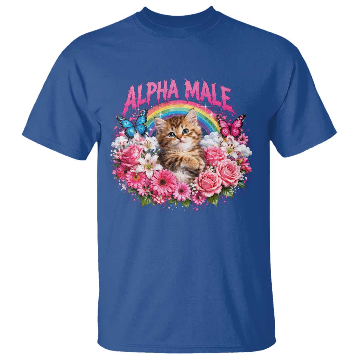 Alpha Male T Shirt Funny Cat Kitten Meme Rainbow Floral TS10 Royal Blue Print Your Wear