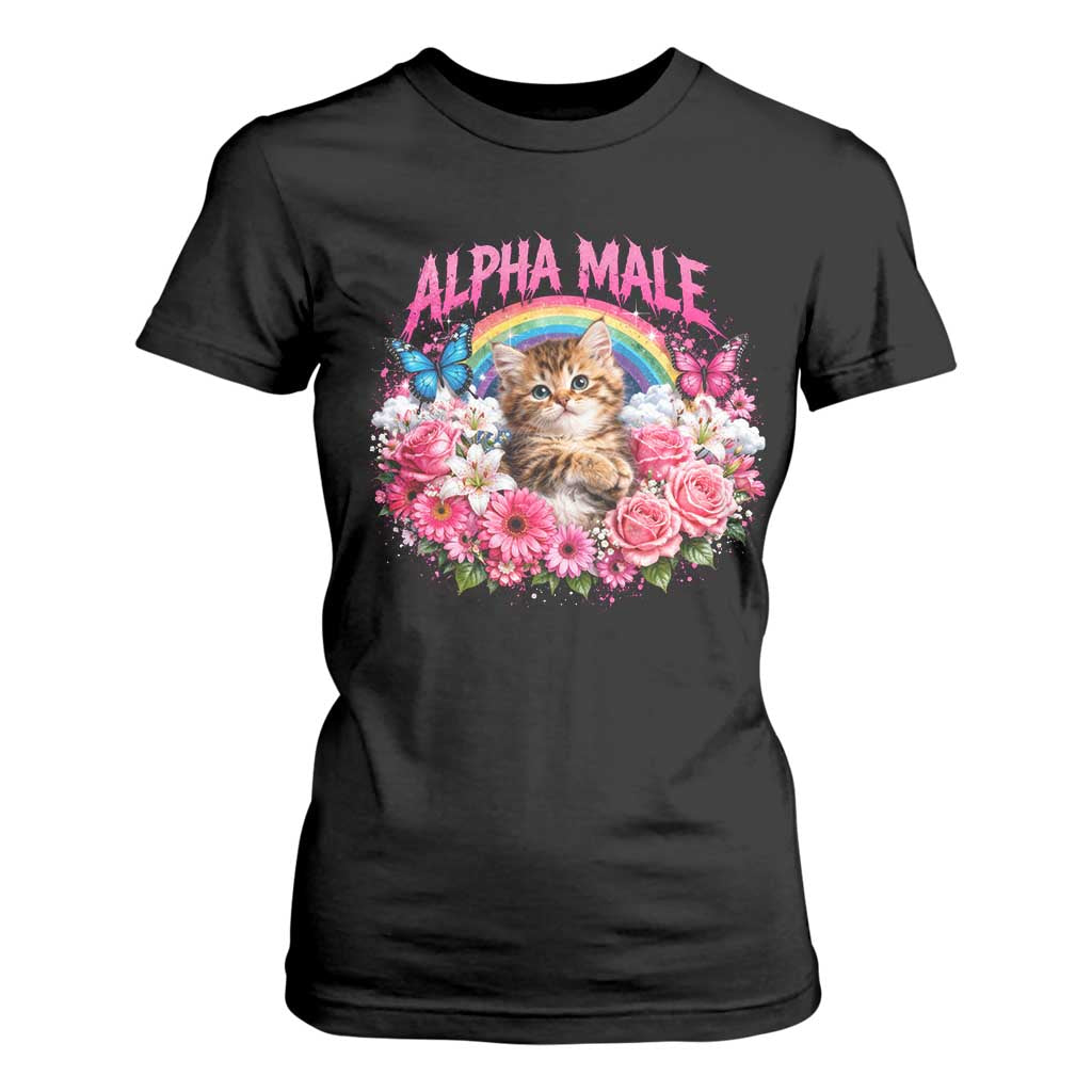 Alpha Male T Shirt For Women Funny Cat Kitten Meme Rainbow Floral TS10 Black Print Your Wear