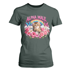 Alpha Male T Shirt For Women Funny Cat Kitten Meme Rainbow Floral TS10 Dark Forest Green Print Your Wear