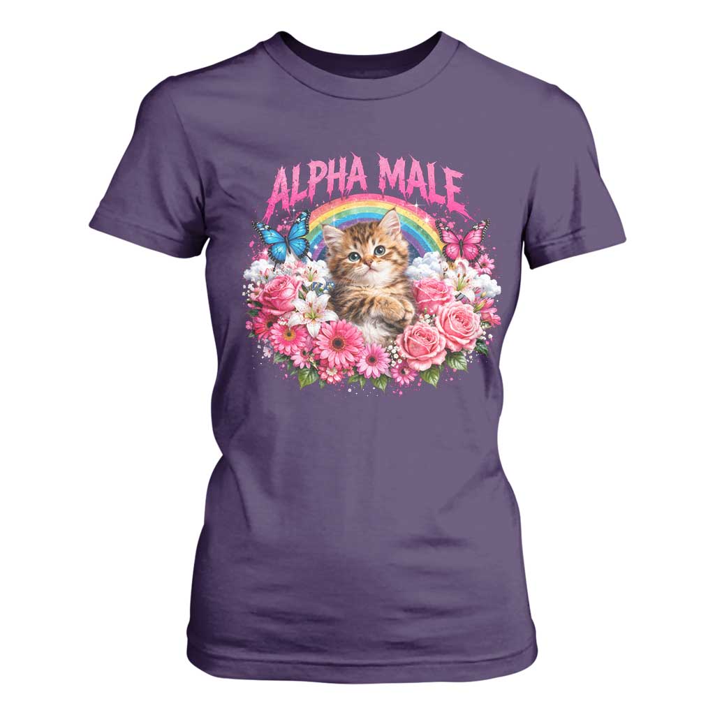 Alpha Male T Shirt For Women Funny Cat Kitten Meme Rainbow Floral TS10 Purple Print Your Wear