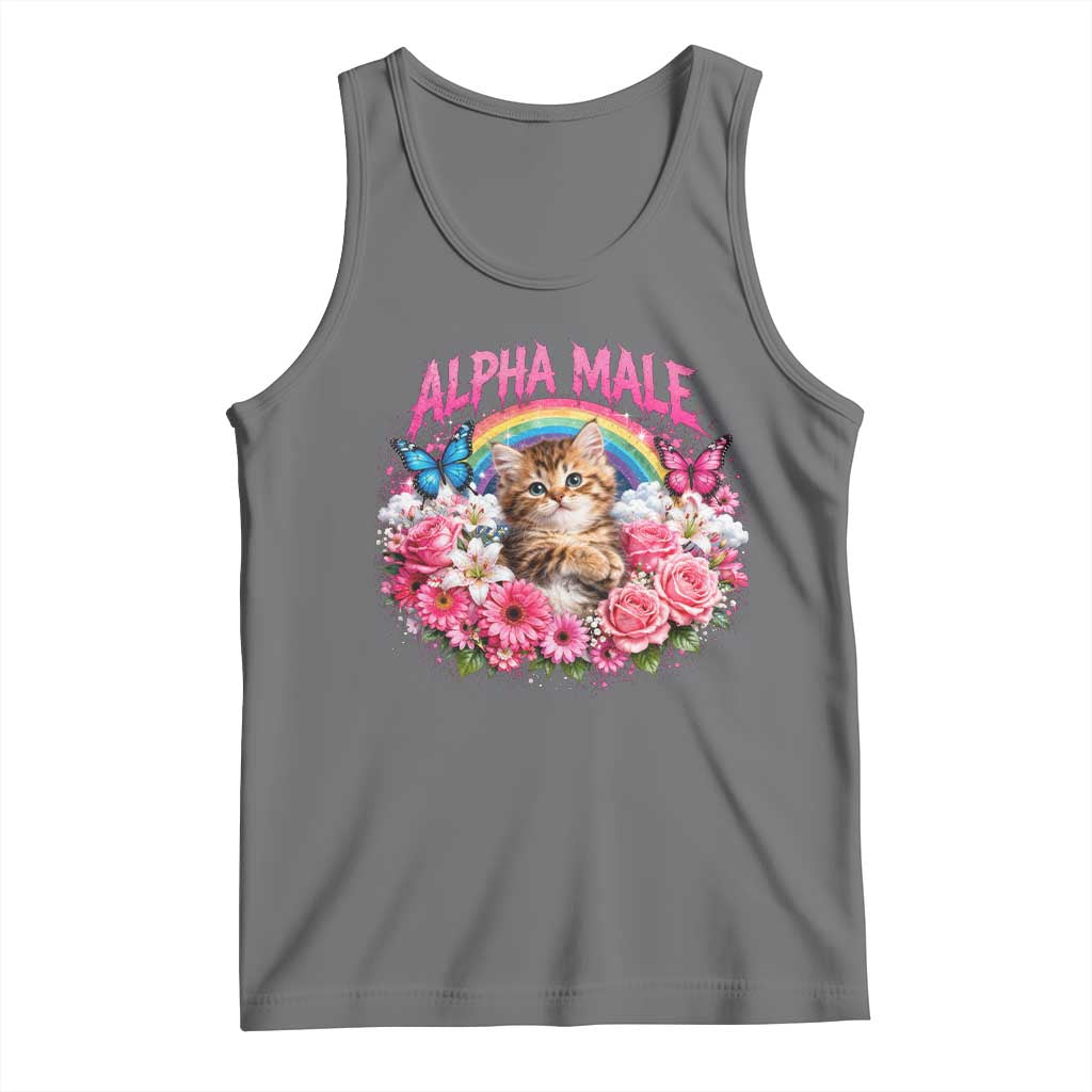 Alpha Male Tank Top Funny Cat Kitten Meme Rainbow Floral TS10 Black Heather Print Your Wear