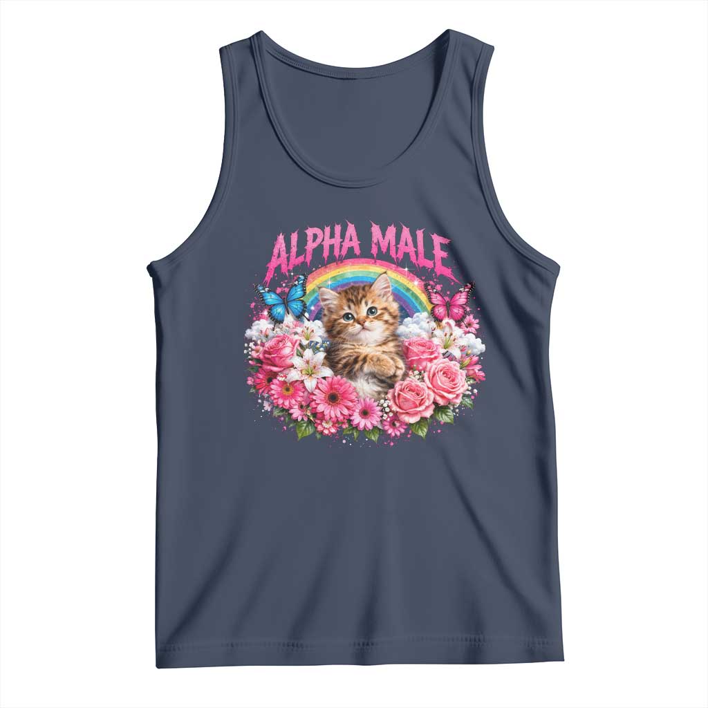 Alpha Male Tank Top Funny Cat Kitten Meme Rainbow Floral TS10 Navy Print Your Wear
