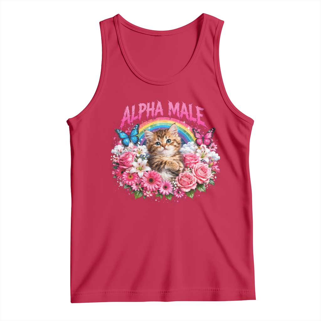 Alpha Male Tank Top Funny Cat Kitten Meme Rainbow Floral TS10 Red Print Your Wear