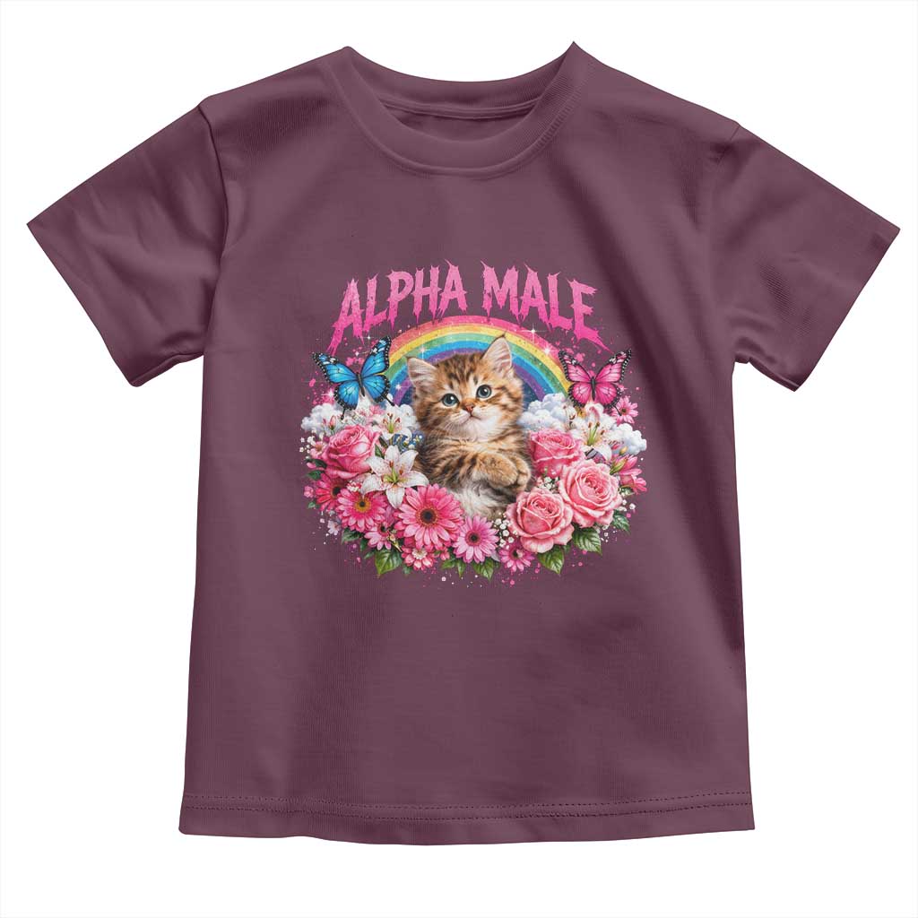 Alpha Male Toddler T Shirt Funny Cat Kitten Meme Rainbow Floral TS10 Maroon Print Your Wear