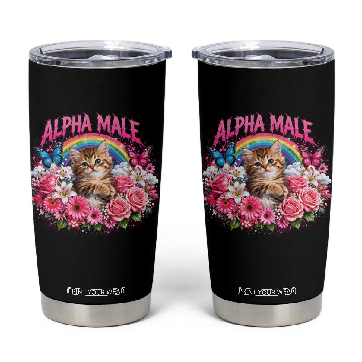 Alpha Male Tumbler Cup Funny Cat Kitten Meme Rainbow Floral TS10 Black Print Your Wear