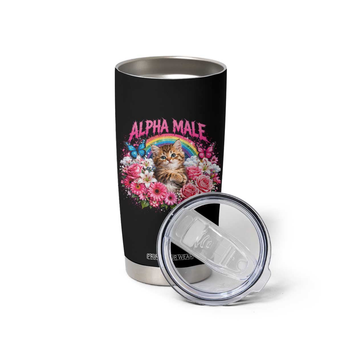 Alpha Male Tumbler Cup Funny Cat Kitten Meme Rainbow Floral TS10 Print Your Wear