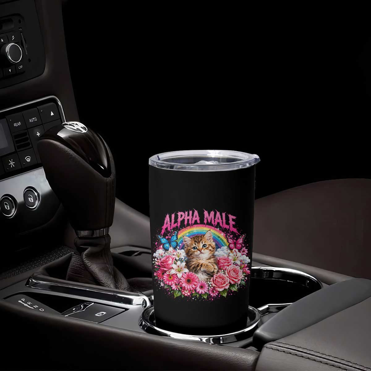 Alpha Male Tumbler Cup Funny Cat Kitten Meme Rainbow Floral TS10 Print Your Wear