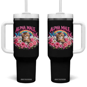 Alpha Male Tumbler With Handle Funny Cat Kitten Meme Rainbow Floral TS10 One Size: 40 oz Black Print Your Wear
