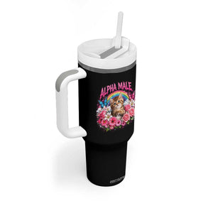 Alpha Male Tumbler With Handle Funny Cat Kitten Meme Rainbow Floral TS10 Print Your Wear