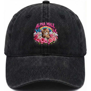 Alpha Male Washed Cotton Baseball Cap Funny Cat Kitten Meme Rainbow Floral TS10 Print Your Wear