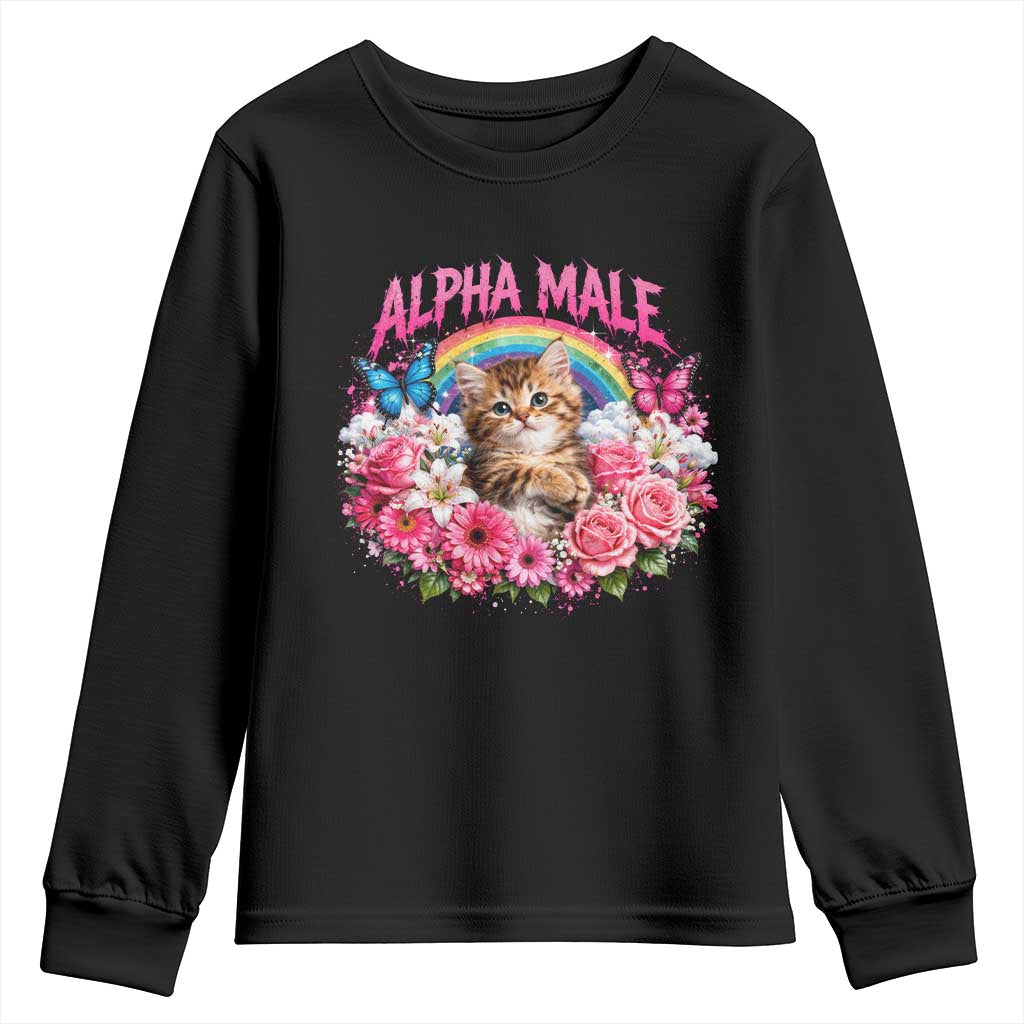 Alpha Male Youth Sweatshirt Funny Cat Kitten Meme Rainbow Floral TS10 Black Print Your Wear