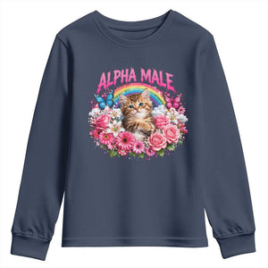 Alpha Male Youth Sweatshirt Funny Cat Kitten Meme Rainbow Floral TS10 Navy Print Your Wear