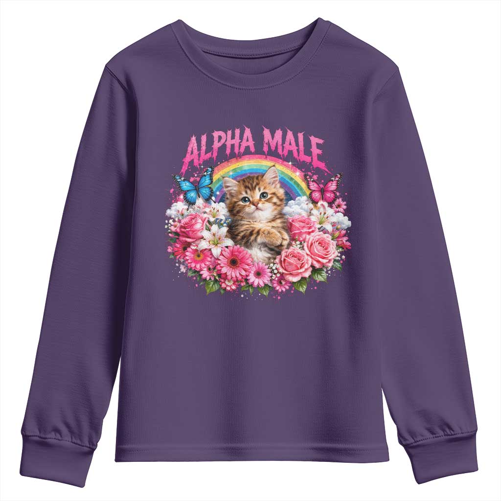 Alpha Male Youth Sweatshirt Funny Cat Kitten Meme Rainbow Floral TS10 Purple Print Your Wear