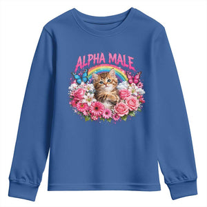 Alpha Male Youth Sweatshirt Funny Cat Kitten Meme Rainbow Floral TS10 Royal Blue Print Your Wear