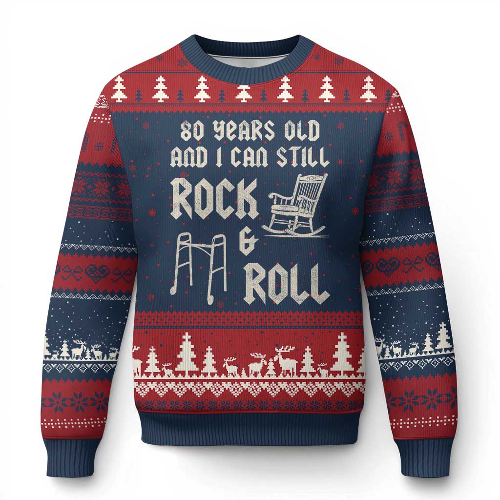 80th Birthday Gift For Men Ugly Christmas Sweater Funny Man Saying Gag Gift 80 Years Old Birthday TS10 Navy Red Print Your Wear