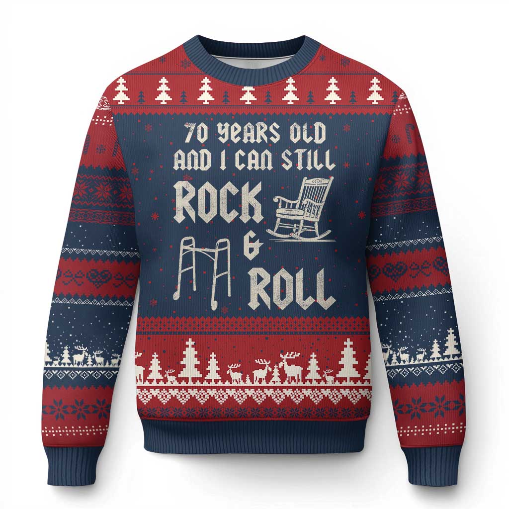 70th Birthday Gift For Men Ugly Christmas Sweater Funny Man Saying Gag Gift 70 Years Old Birthday TS10 Navy Red Print Your Wear