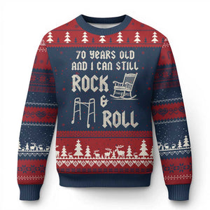 70th Birthday Gift For Men Ugly Christmas Sweater Funny Man Saying Gag Gift 70 Years Old Birthday TS10 Navy Red Print Your Wear