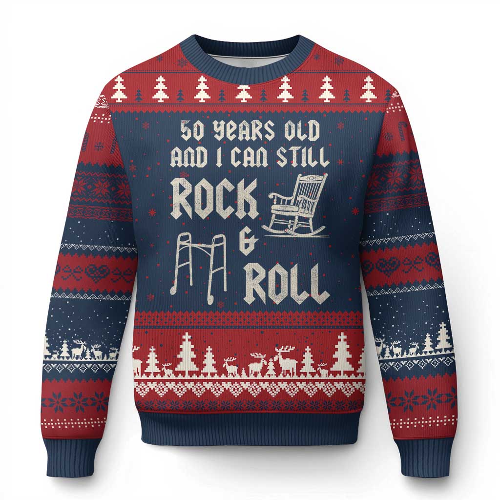 50th Birthday Gift For Men Ugly Christmas Sweater Funny Man Saying Gag Gift 50 Years Old Birthday TS10 Navy Red Print Your Wear