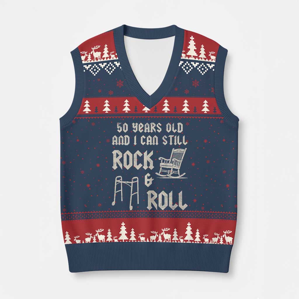 50th Birthday Gift For Men V-Neck Knit Sweater Vest Funny Man Saying Gag Gift 50 Years Old Birthday TS10 Navy Red Print Your Wear