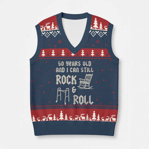 50th Birthday Gift For Men V-Neck Knit Sweater Vest Funny Man Saying Gag Gift 50 Years Old Birthday TS10 Navy Red Print Your Wear
