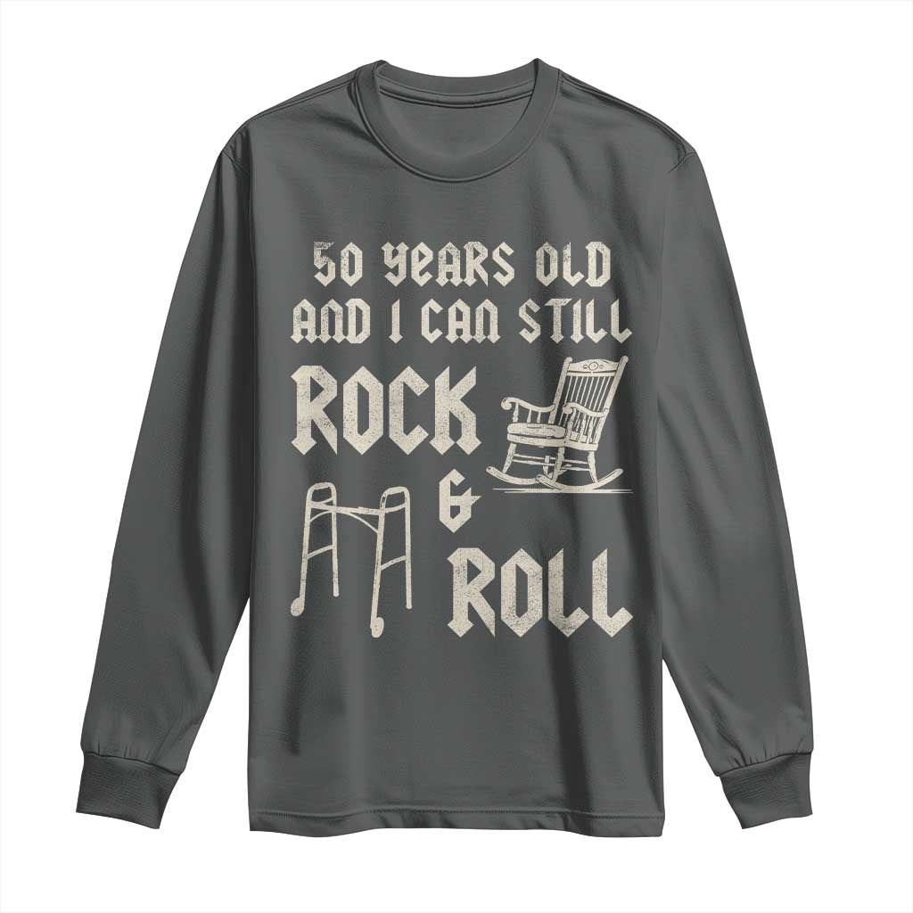 50th Birthday Gift For Men Long Sleeve Shirt Funny Man Saying Gag Gift 50 Years Old Birthday TS10 Dark Heather Print Your Wear