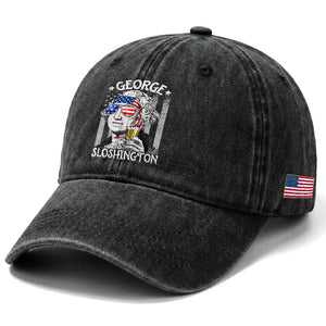 Funny 4th of July George Sloshington Washington Washed Cotton Baseball Cap Retro America Flag TS10 Print Your Wear