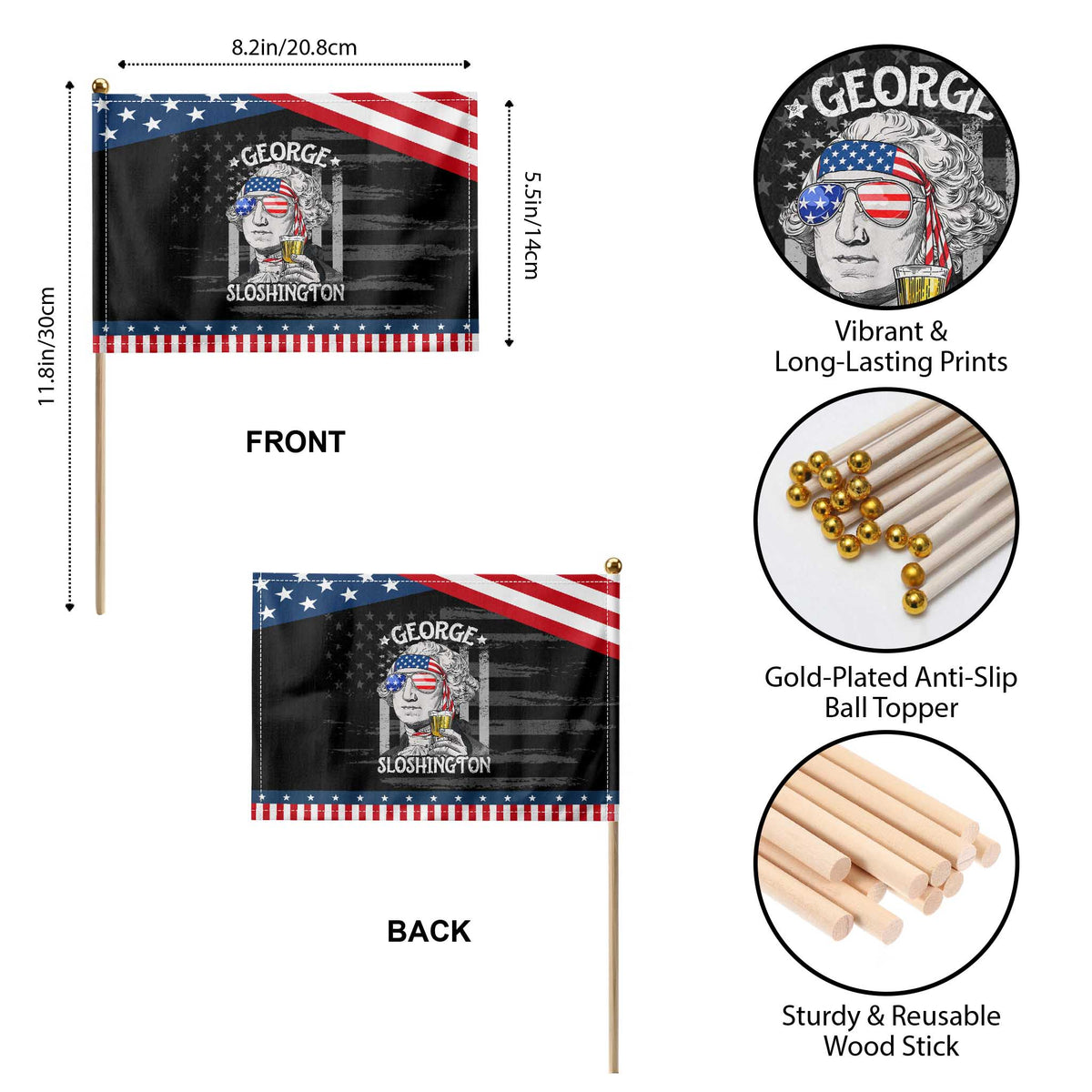 Funny 4th of July George Sloshington Washington Patriotic Handheld Flag Retro America Flag TS10 Print Your Wear