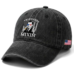 Funny 4th of July Washed Cotton Baseball Cap Richard Mixin Patriotic Nixon Bartender American Flag TS10 Print Your Wear